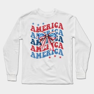 Retro America, Coquette American Flag, Coquette 4th Of July, Fourth Of July Long Sleeve T-Shirt